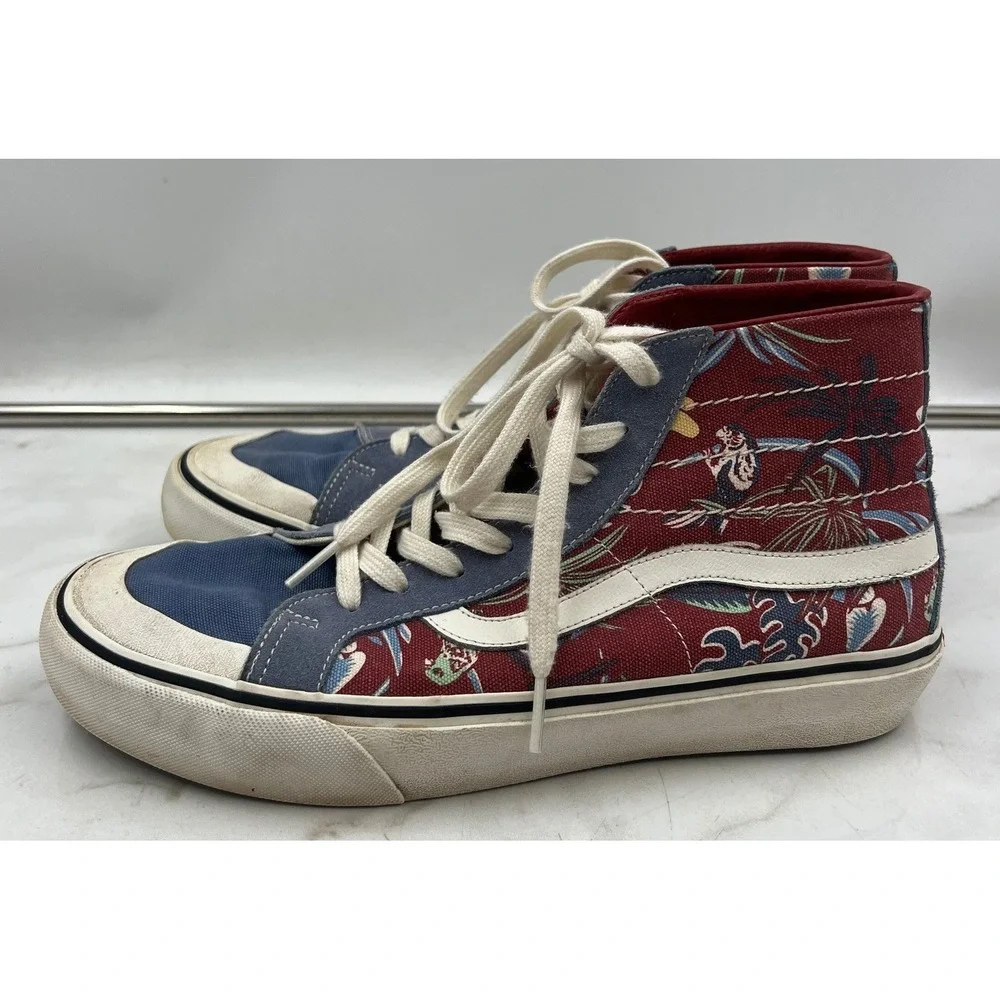 Vans Sk8-Hi Shoes Womens 10.5 Tropical Floral Jungle Red Blue Suede High Top